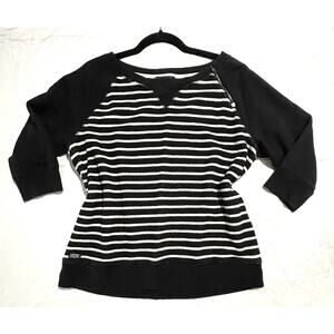 Ralph Lauren Womens L Sweater Top 3/4 Sleeve Black White Stripe Classic Prep EUC